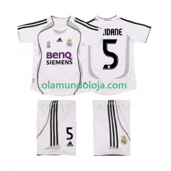 Camisola Real Madrid ZIDANE 5 2007 Retro Criança Equipamento Primeiro 2006 Manga Curta